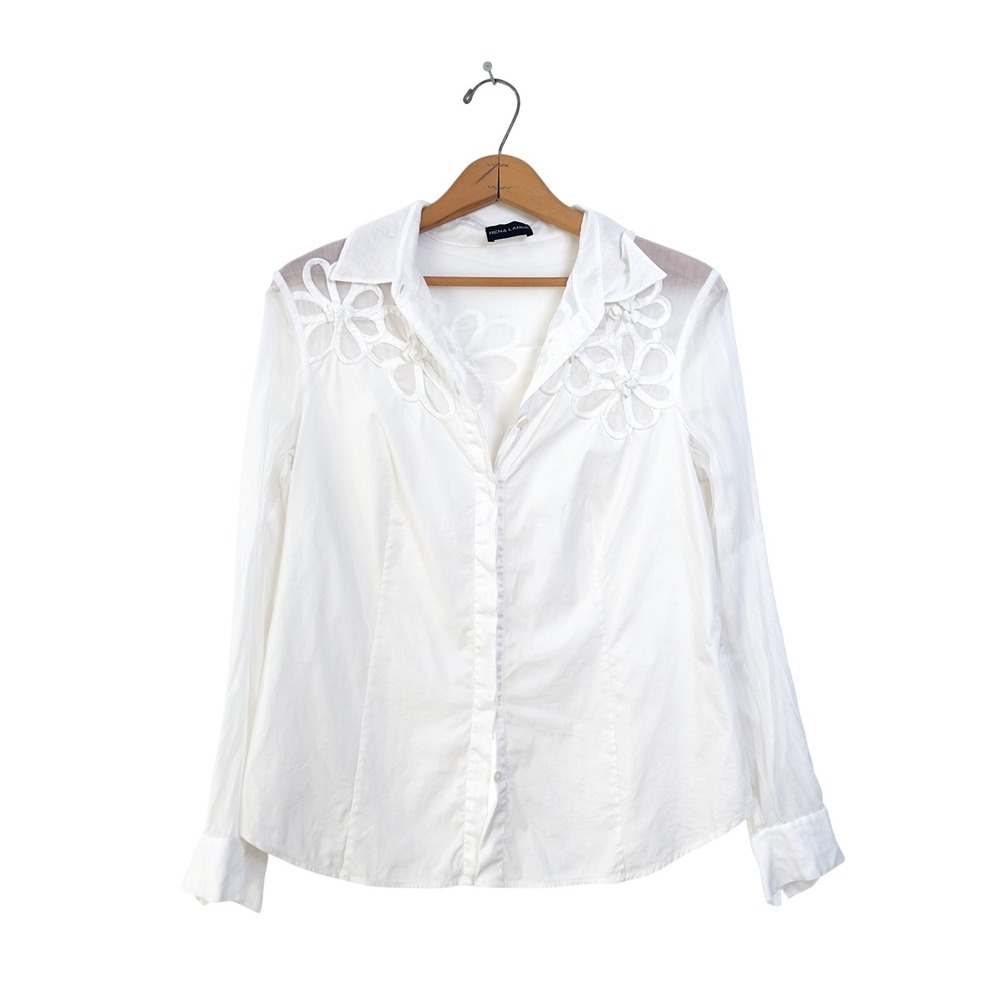 Rena Lange Button Down Shirt White Cotton Organza - 12